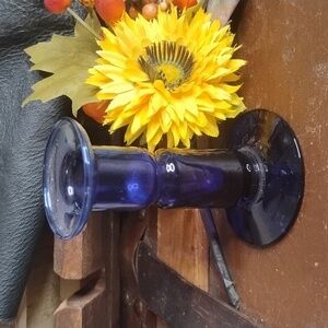 Vintage Blue Glass Candle Holder